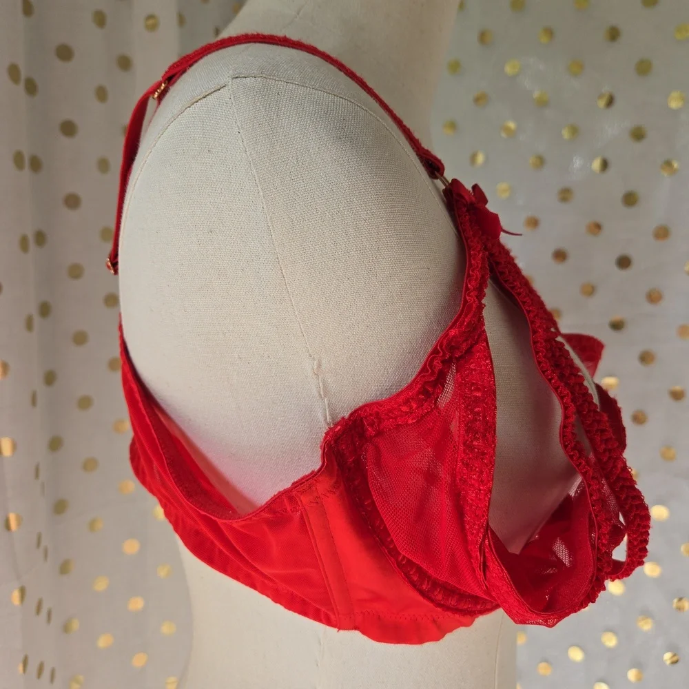 Savage x Fenty Red Lace Cage Demi Cup Bra Size 42DD - Picture 6 of 13